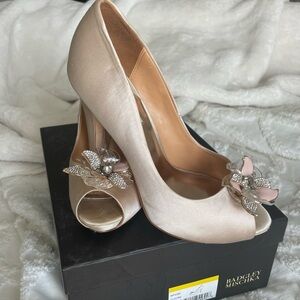 Badgley Mischka Cleone Satin Peep-Toe with Embellishments